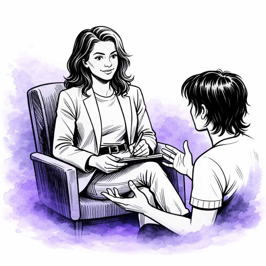 Ava in conversation with a patient, fully present